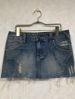 ♢INGNIデニムミニスカート ダメージクラッシュ加工 古着風インディゴブルーMのサムネイル