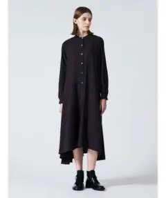 【mizuiroind 】ミズイロインド スタンドカラーフレアワンピース 黒 F