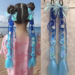 ヘアエクステ キッズ 推し活 リボン 原宿系 しなこちゃん ダンス イベント 青