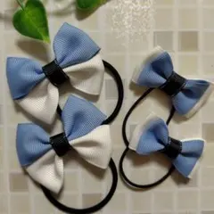 リボンヘアゴム 4個セット プリンセスイメージカラー（ブルー系）