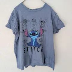 ディズニー 半袖Tシャツ クルーネック 半袖 キャラクター S 青 スティッチ