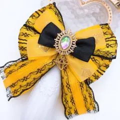 キンブレリボン カラットリボン カラット柄×レース 黄色 ★ハンドメイド