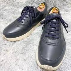 未使用級REGAL/リーガルウォーカー 25.5cmレザースニーカー 紺351w