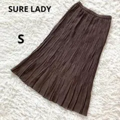 【シュアレディー】シワ加工プリーツロングスカート　日本製ブラウンS　レトロ春夏のサムネイル