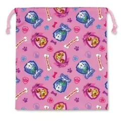 Ｒ　パウパトロール　巾着袋M　体操服上靴シューズ着替新学期通園通学入園入学ピンク