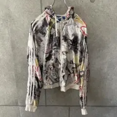 adidas アディダス　パーカー　薄手　総柄　バックロゴ