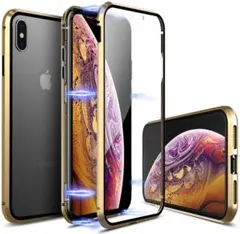 iphoneXR クリアケース　両面　ハードケース　ゴールド