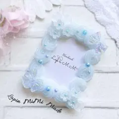 水色 クリア ホイップデコ 硬質トレカケース 推し活 ブルー リボン 花 カード