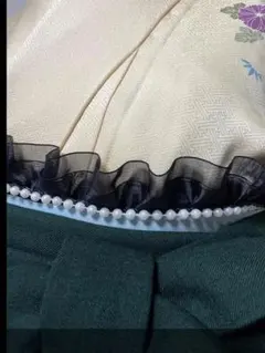 帯飾り　　ブラックオーガンジーフリルパール　帯飾り 袴飾り