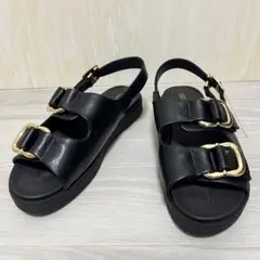 極美品　ロデスコ　23.5cm サンダル 厚底 バックル 黒　ダブルベルトのサムネイル