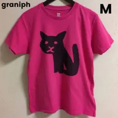 graniph ピンク 黒猫デザイン Tシャツ M