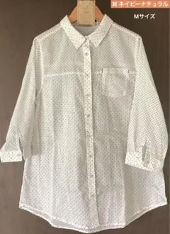 navy natural ドット柄ロングブラウス　シースルー　Mサイズのサムネイル