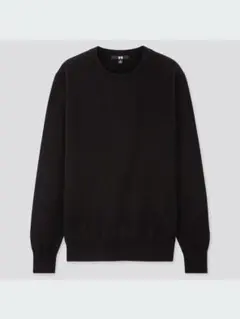 美品【ユニクロ　ユニクロ】コットンカシミヤクルーネックセーター　L ブラック