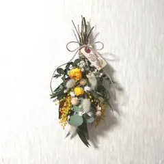 ⑥【ドライフラワー】フラワーブーケ、スワッグ、ミニ薔薇、ミモザ、アンモビューム