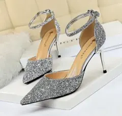 シルバー グリッター ハイヒールパンプス