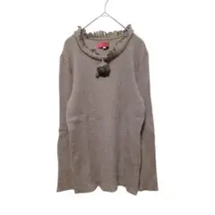 1563 【ウンガロ】 リブニット　長袖　(L)　フリル　バラ　薄手