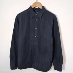 古着 ユーロ M&S シャツ M 紺 ビスコース テロシャツ シャドーストライプのサムネイル