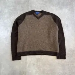 90's J.CREW Vネック ニット ウール L 2tone