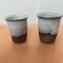 ♯長崎県無形文化財・現川焼「臥牛窯」ぐい呑・小湯呑（緑釉）×2個 未