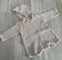 monbebe モンベベ　ワッフルロンパース　ボンネット　Sサイズ　ベージュ