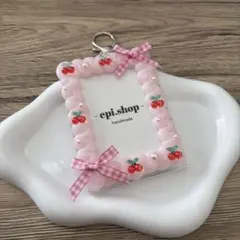 147♡ホイップデコ トレカケースデコ リボン ミルキーピンク さくらんぼ