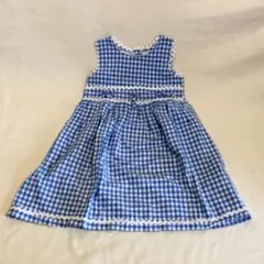 【昭和風 子供服 ＃０６】青と白のチェック柄ノースリーブワンピース