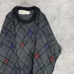 90S vintage 総柄ニット　セーター　メンズL アクリル　古着　個性派