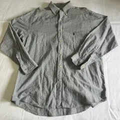 古着　ラルフローレン　ギンガムチェックシャツ　グリーン　ポニー　90s S