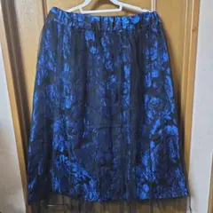 ブルー フレアスカート 4L