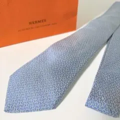 HERMES エルメス H柄 ジャカード シルク100 ネクタイ ブルー