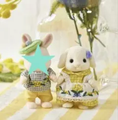 シルバニア　なかよしペアセット　ミモザの刺繍　（フローラウサギの女の子のみ）