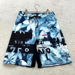 リーボック【O】青系 総柄 水着　ストレッチ 薄手 水陸両用 スポーツ