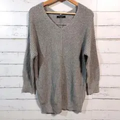 【美品】ショコラフィネローブ　ニット　レディース　フリーサイズ　グレー　ワンピ丈