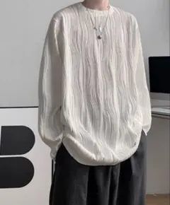 STYLE NUMBER ビッグシルエット ウェーブ デザイン ロンT 白