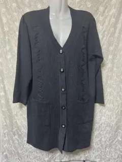 [新品]ダークグレー リブ編みカーディガン 長袖