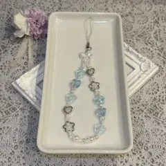 L-5 ハンドメイド ビーズストラップ　ライトブルー　水色