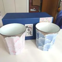 有田焼 文山窯 プラチナ牡丹ペアグラス ピンク&ブルー タンブラー 新品未使用