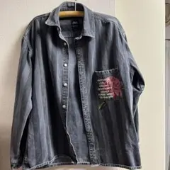 ZARA リラックスフィット デニムジャケット グレーストライプ柄
