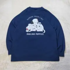 90s風 犬プリント スウェット ネイビー ゆるだぼ 古着女子