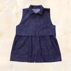 デニムベスト ノースリーブ チュニック 綿　アウター　ロング丈