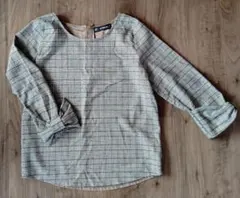 チェック柄 長袖ブラウス 背面ファスナー付き