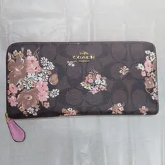COACHコーチシグネチャー ジャカード、スムース レザー刺繡フラワー長