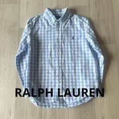 水色チェック柄長袖シャツ 100cm