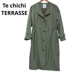 テチチテラス ノーカラーコート スプリングコート ロング グリーン