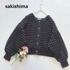 サキシマトーキョー ぽこぽこ ジャガード ボリュームスリーブ カーディガン 黒のサムネイル