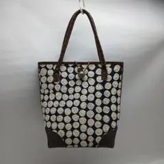 手刺し子で文様をあしらい 牛革仕立て ハンドメイド トートバッグ 
