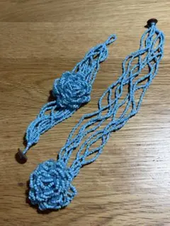 水色　ビーズ 花モチーフ ネックレス　ブレスレット　セット