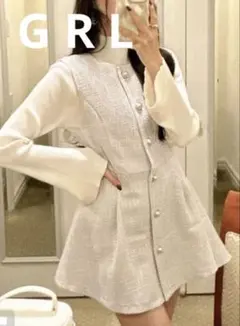 GRL ぺプラムツイード　アイボリー フレアシルエット ベスト フリー