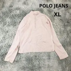 【ポロジーンズ】ハーフジップニット セーター (XL) ピンク ハイネック 綿