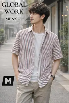 GLOBAL WORK グローバルワーク ストライプ半袖シャツ メンズ Mサイズ